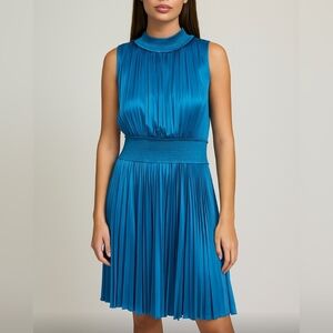 Nanette Lepore Teal Micro Pleated Midi Dress Size 14